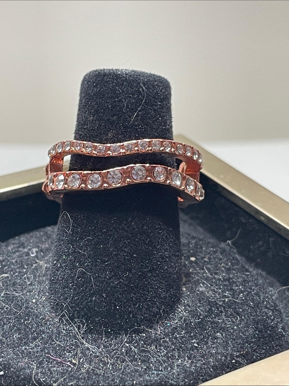 Rose Gold Rhinestone Double Band Ring - Women Jewelry
